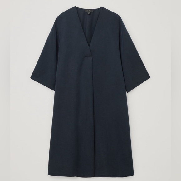 COS Black V-Neck Shirt Tunic Tencel Minimalist Dress with Pockets - Picture 8 of 16